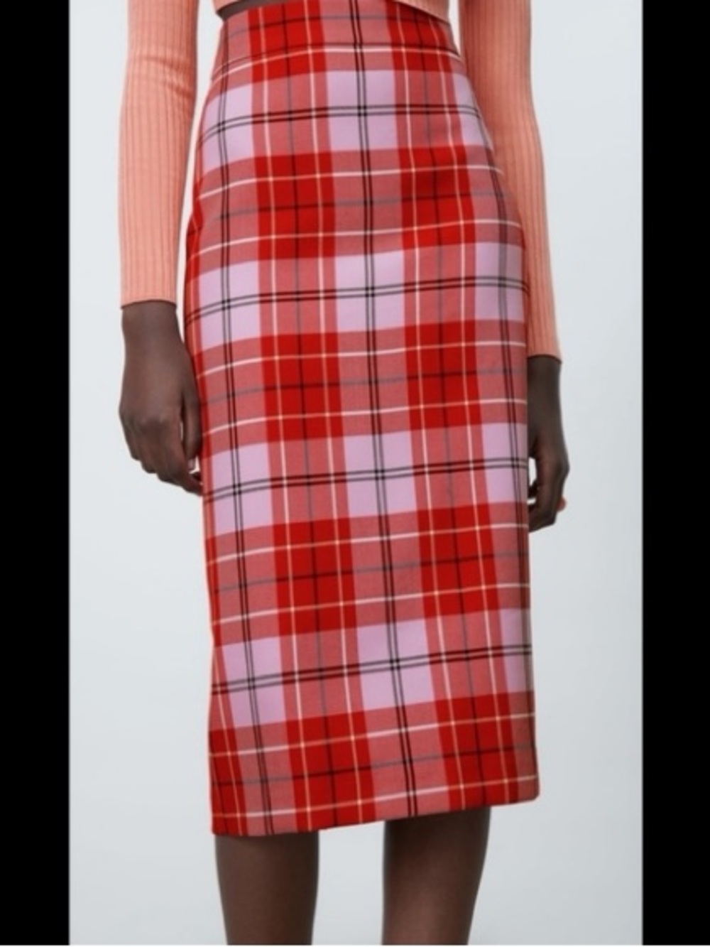 NWT Zara Red & Pink Plaid Midi Pencil Skirt Fall Barbiecore Girlhoodcore Vibes